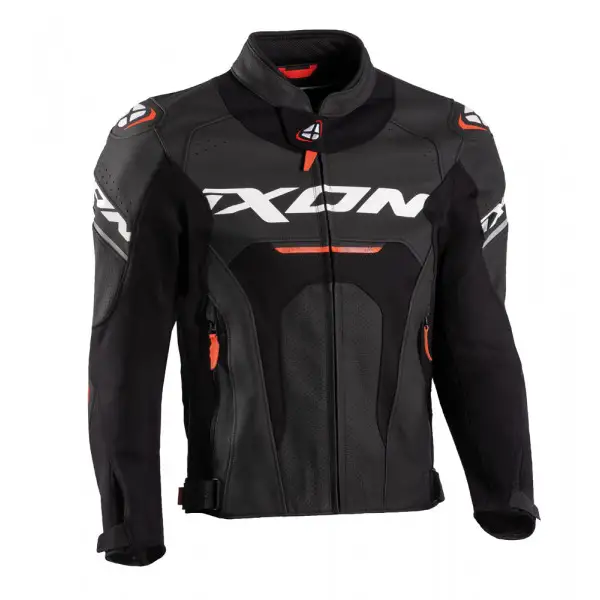 Giacca moto pelle Ixon JACKAL Nero Bianco Rosso